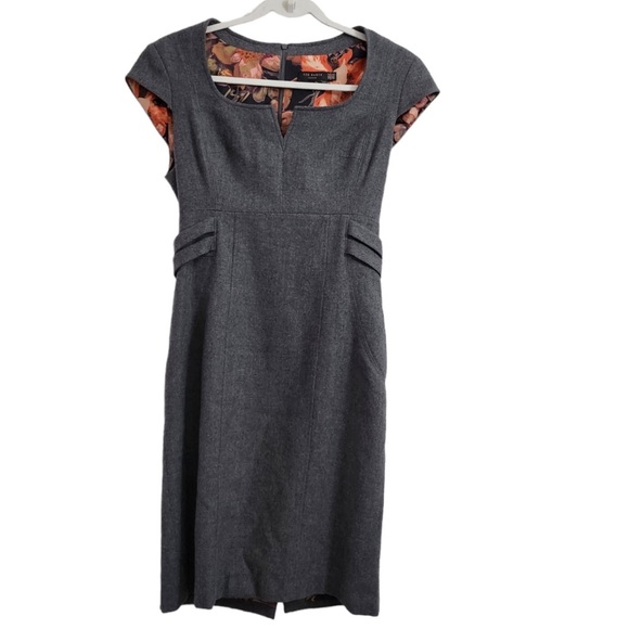 ted baker grey dress Ted Baker Nadaed Bow Detail Textured Peplum Dress In Mid Gray